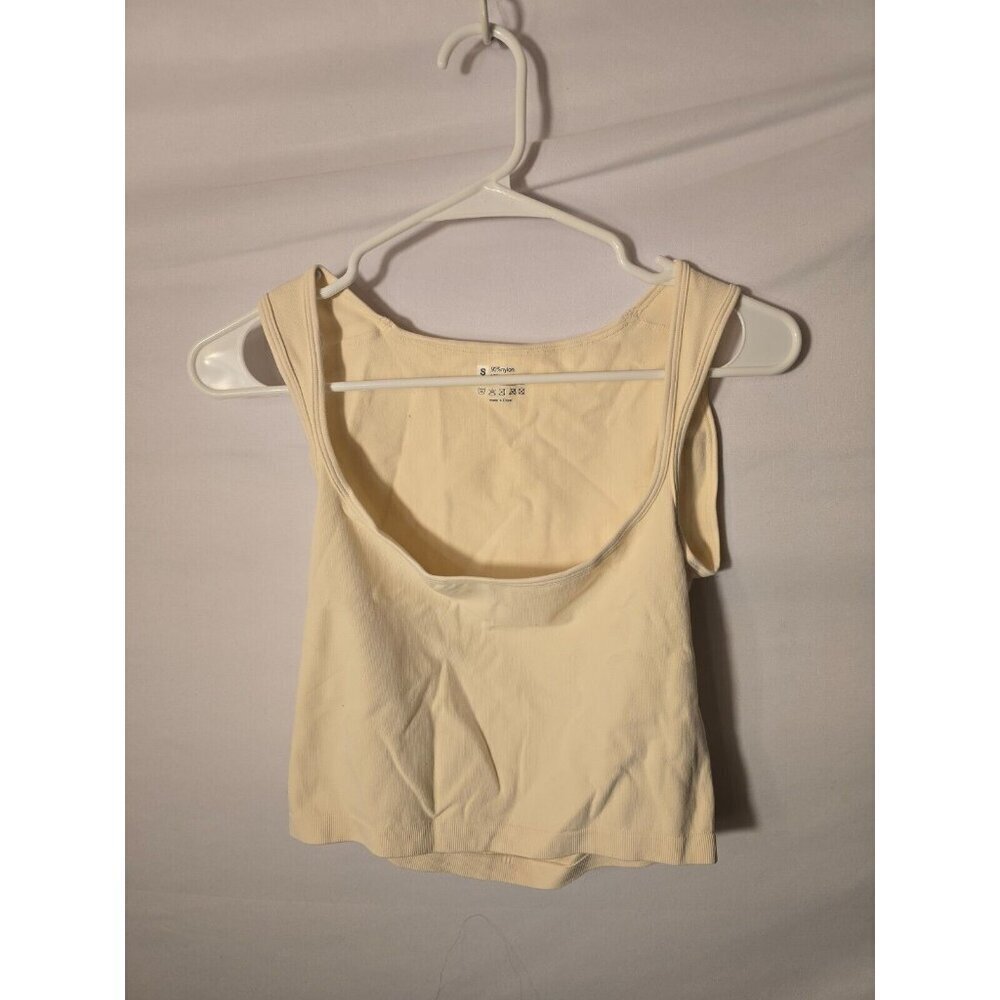 New Cream Color Crop top Fitted‎ Basic Scandi Sexy Stretch Women’s Small